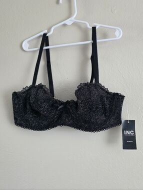 INC International Concepts Black Lace Balconette Underwire Bra with Glitter